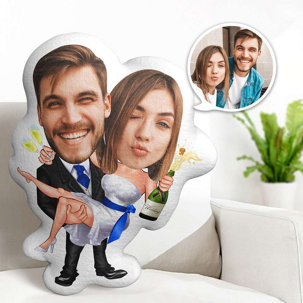 Personalisiertes Minime-kissen Für Paare, Personalisierte Prinzessin-umarmung, Hochzeit, Champagner-foto, Gesichtskissen, Jahrestagsgeschenk - MiniMe Pillow