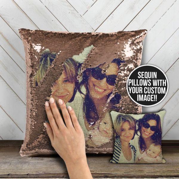 Volldruck Reversibele Personalisiertes Foto Paillette Kissen 15,75 "x 15,75"