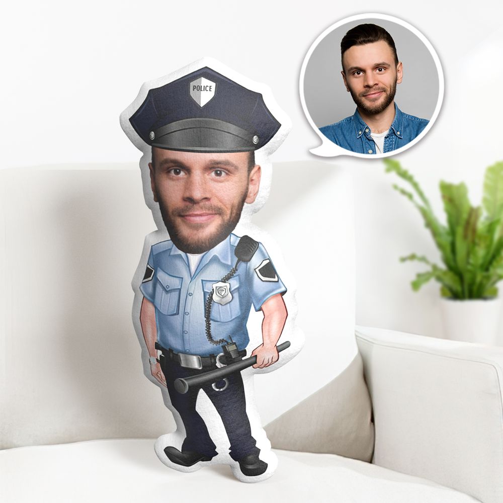 Oreiller Facial Personnalisé Poupée Faciale Personnalisée Policier Tenant Une Poupée Baton Minime Oreiller Cadeaux Pour Lui