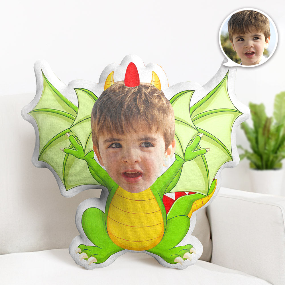 Oreiller Visage Personnalisé Oreiller Photo Personnalisé Dinosaure Vert Oreiller Minime Cadeaux Pour Enfants - MiniMe Pillow