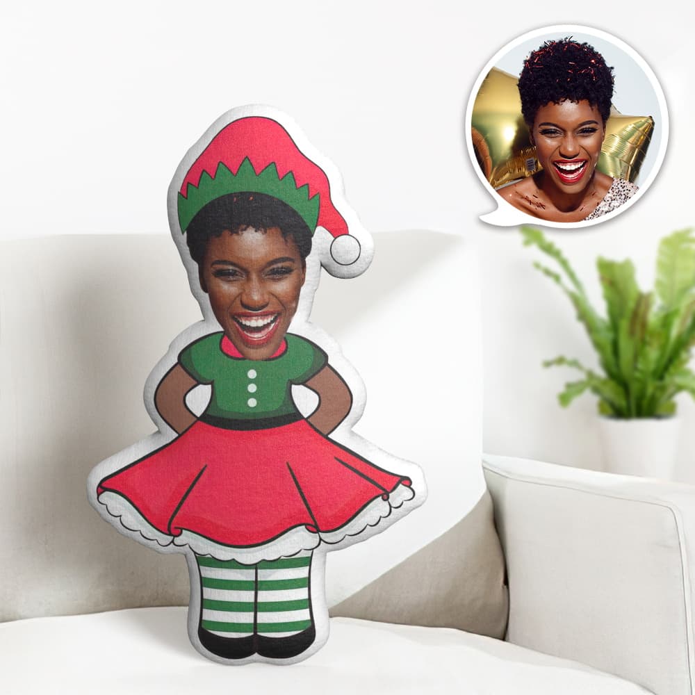 Oreiller De Visage Personnalisé Oreiller Photo Personnalisé Robe De Noël Rouge Et Verte Oreiller Minime Cadeaux Pour Noël - MiniMe Pillow