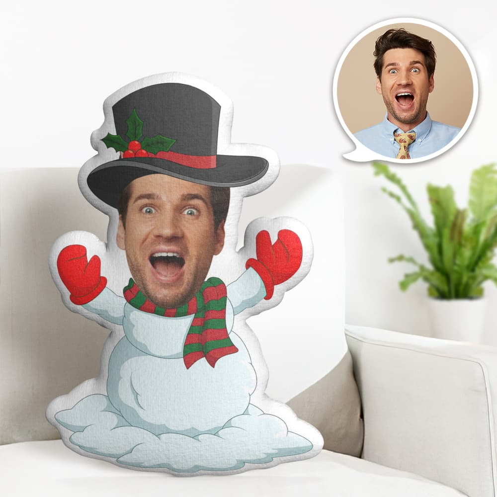 Oreiller Visage Personnalisé Oreiller Photo Personnalisé Chapeau Bonhomme De Neige Oreiller Minime Cadeaux Pour Noël - MiniMe Pillow