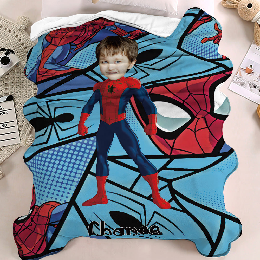 Couverture visage personnalisée Photo et texte personnalisés Couverture Spider-Man debout Couverture Minime Meilleur cadeau pour lui
