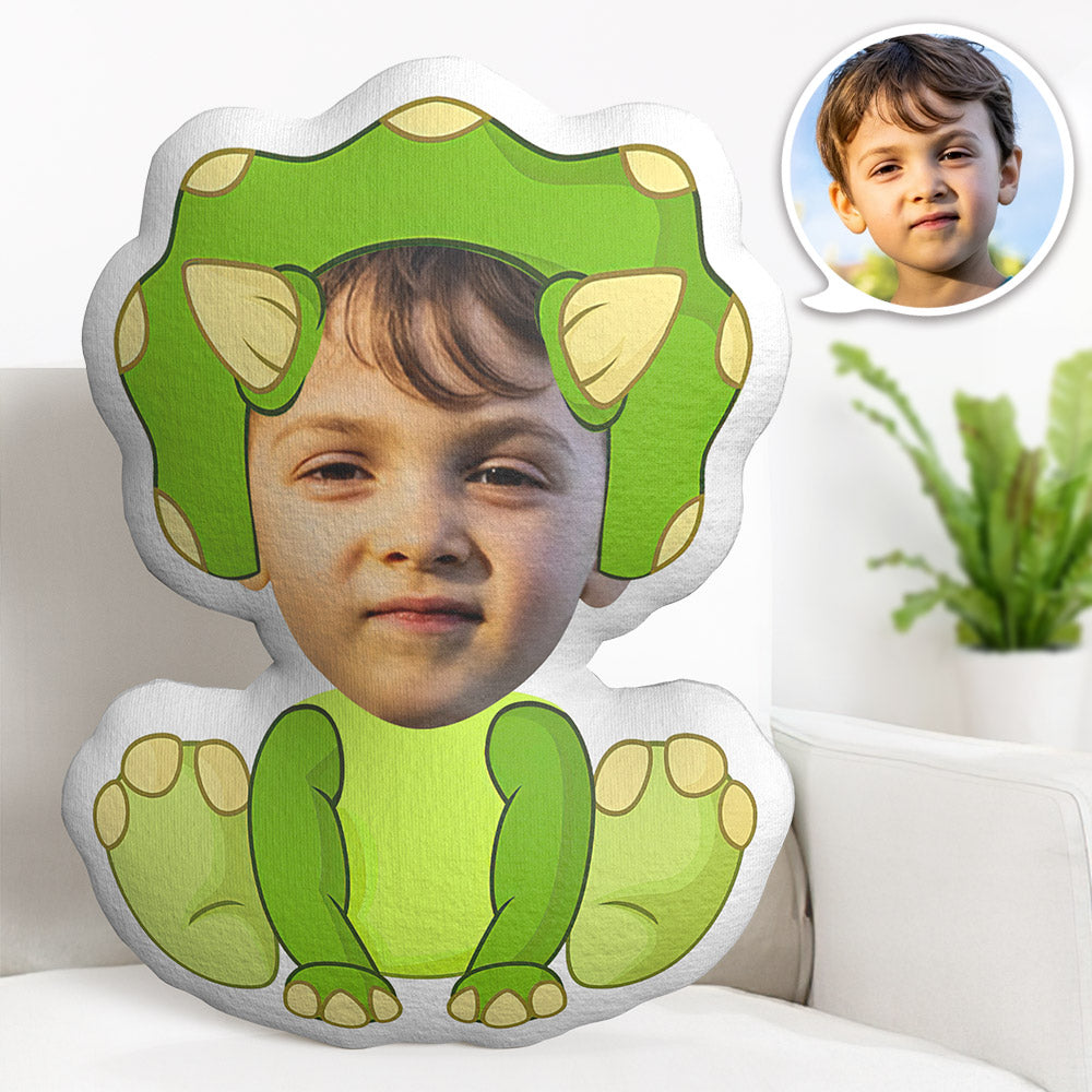 Oreiller Visage Personnalisé Oreiller Photo Personnalisé Oreiller Minime Dinosaure À Deux Cornes Cadeaux Pour Enfants - MiniMe Pillow