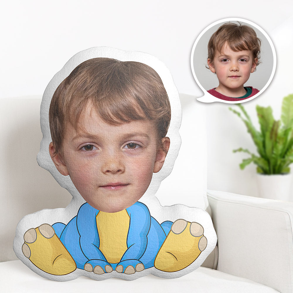 Oreiller Visage Personnalisé Oreiller Photo Personnalisé Oreiller Minime Dinosaure Bleu Et Jaune Cadeaux Pour Enfants - MiniMe Pillow