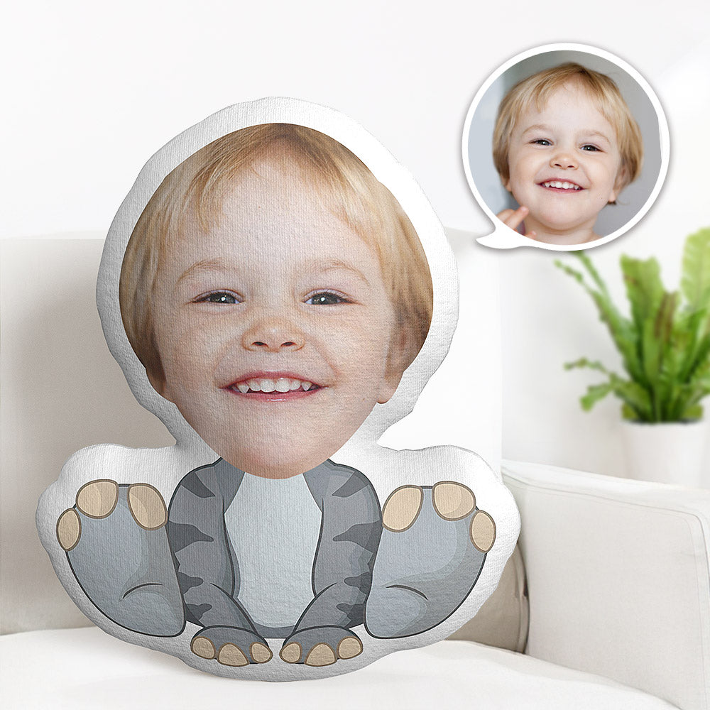 Oreiller Visage Personnalisé Oreiller Photo Personnalisé Oreiller Minime Dinosaure Gris Rayé Cadeaux Pour Enfants - MiniMe Pillow