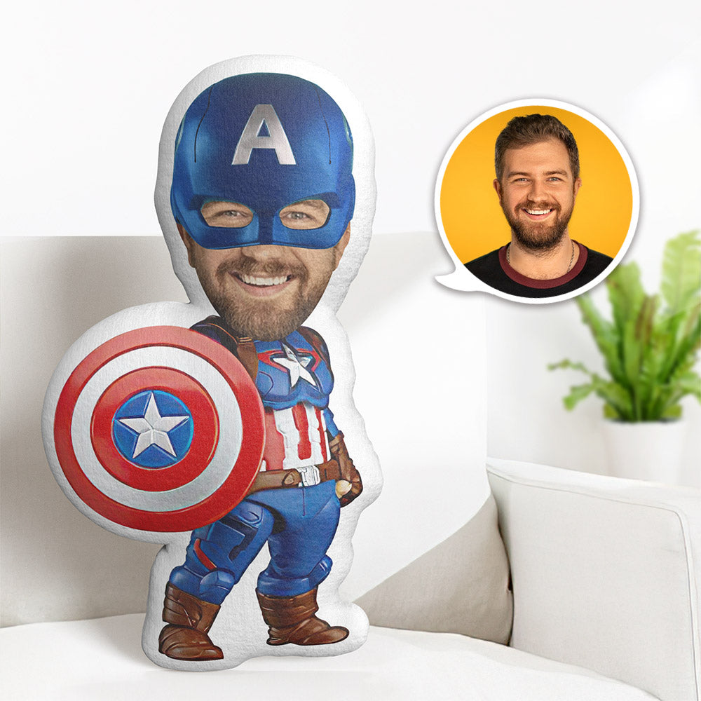 Oreiller De Visage Personnalisé Oreiller Photo Personnalisé Bouclier Captain America Minime Oreiller Cadeaux Pour Lui - MiniMe Pillow