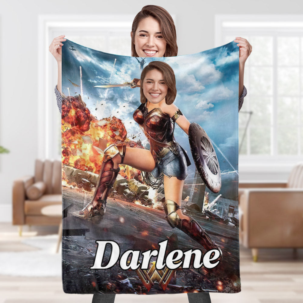 Couverture De Visage Personnalisée Avec Photo Et Texte Personnalisés Super Soldat Wonder Woman Couverture Minime Couverture Meilleur Cadeau Pour Lui - MiniMe Pillow