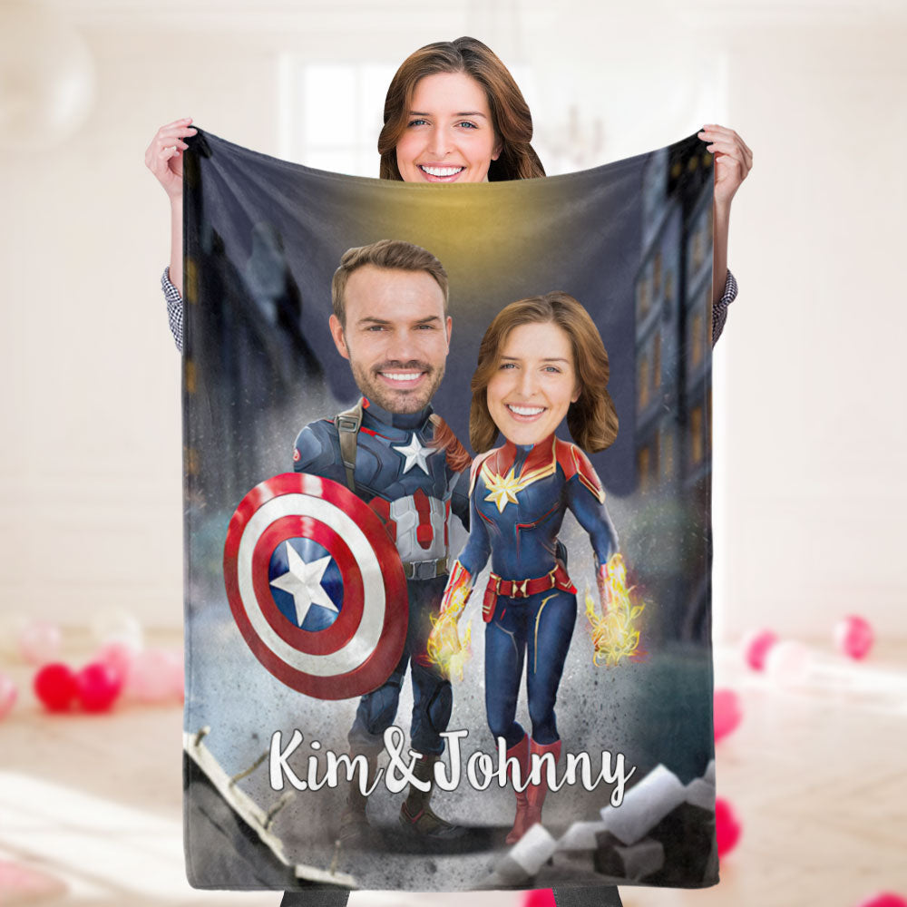 Couverture Photo Personnalisée Couverture De Couple Personnalisée Couverture De Super-héros Personnalisée Couverture Captain America Et Captain Marvel Cadeaux De La Saint-valentin - MiniMe Pillow