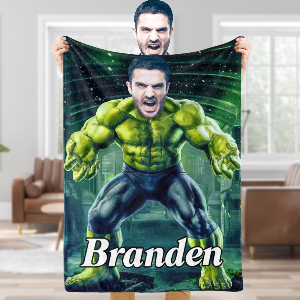 Couverture Photo Personnalisée Couverture Visage Personnalisée L'incroyable Hulk Couverture Cadeau Pour Lui - MiniMe Pillow