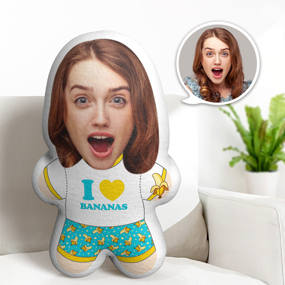 Visage Personnalisé Minime Teddy Pillow I Love Bananas Custom Photo Minime Doll - MiniMe Pillow