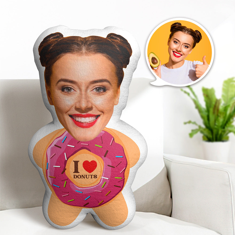 Oreiller Minime Visage Personnalisé J'aime Les Beignets Photo Personnalisée Minime Poupée Jouets En Peluche - MiniMe Pillow