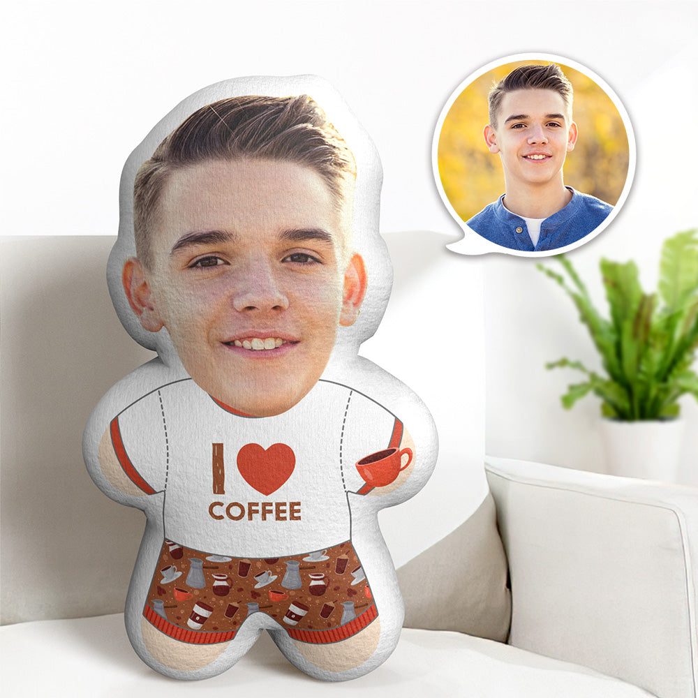 Oreiller Minime Visage Personnalisé J'aime Le Café Jouets En Peluche Poupée Minime Photo Personnalisée - MiniMe Pillow