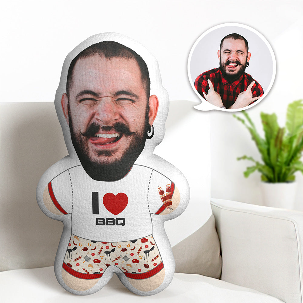 Oreiller Minime Visage Personnalisé I Love Bbq Jouets En Peluche Poupée Minime Photo Personnalisée - MiniMe Pillow