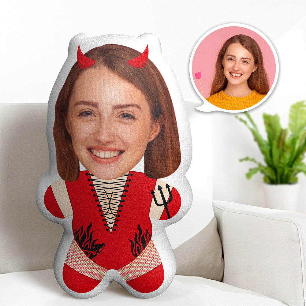 Oreiller Personnalisé Minime, Diable Rouge, Femme, Cadeaux Personnalisés Pour Le Visage, Photo Personnalisée, Oreiller Minime - MiniMe Pillow