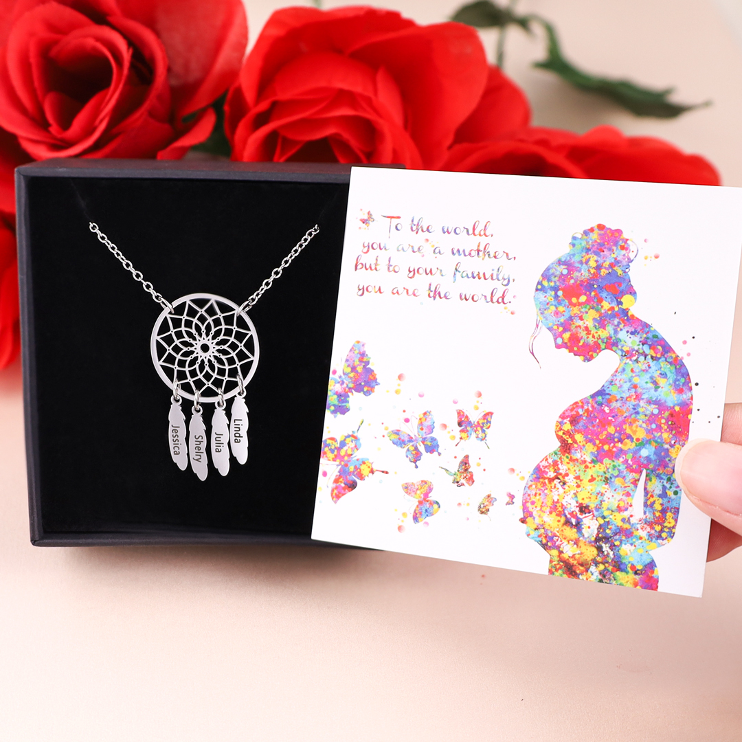 A Set of Customised 4 names Retro Dream Catcher Pendant Necklace-Jessemade AU
