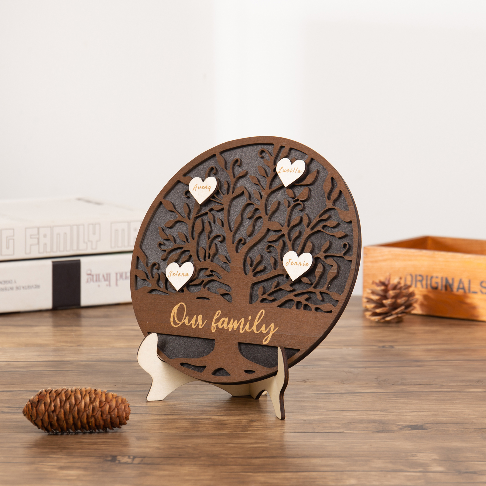 Wooden Family Tree Sign Engrave 4 Names Keepsake Gifts-Jessemade AU