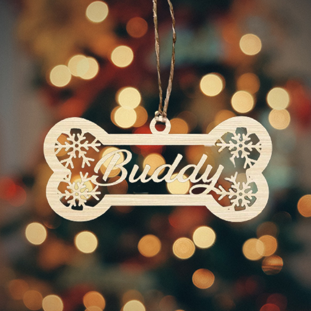 Dog Bone Ornament Personalised Name Wooden Pet Ornament Christmas Gift-Jessemade AU