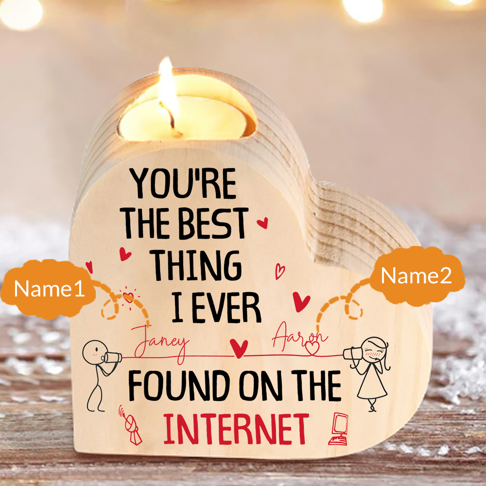 Line Art Couple Candle Holder Custom 2 Names Wooden Candlesticks Valentine's Day Gifts - You're The Best Thing I Ever Found On The Internet-Jessemade AU