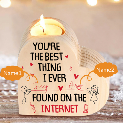 Line Art Couple Candle Holder Custom 2 Names Wooden Candlesticks Valentine's Day Gifts - You're The Best Thing I Ever Found On The Internet-Jessemade AU