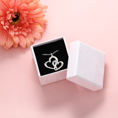 Personalised Heart Necklace With 2 Birthstones Engraved Names Gift For Her-Jessemade AU