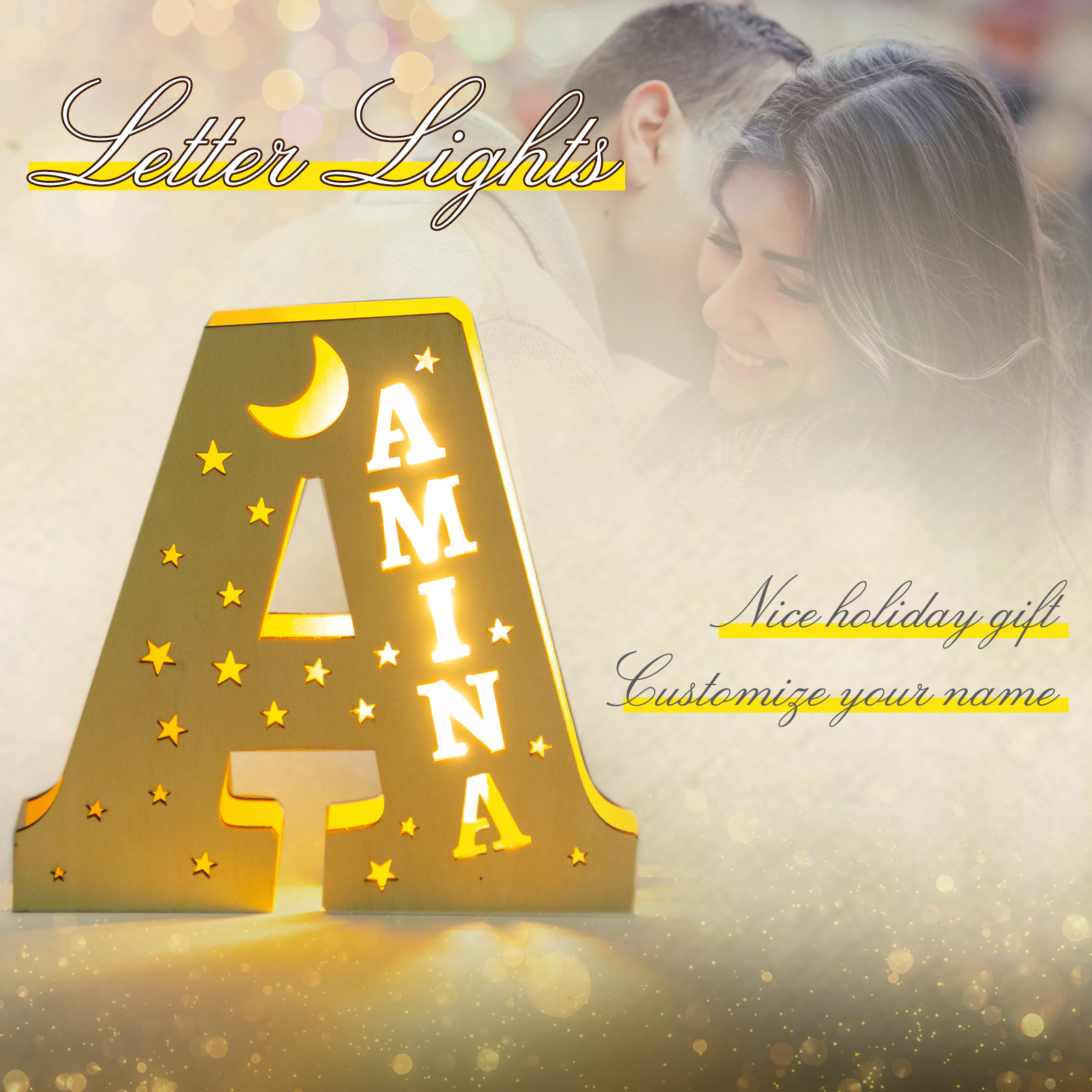 Personalised Big Letter Wooden LED Night Light Engraved 1 Name Lamp-Jessemade AU