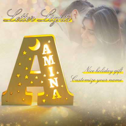 Personalised Big Letter Wooden LED Night Light Engraved 1 Name Lamp-Jessemade AU