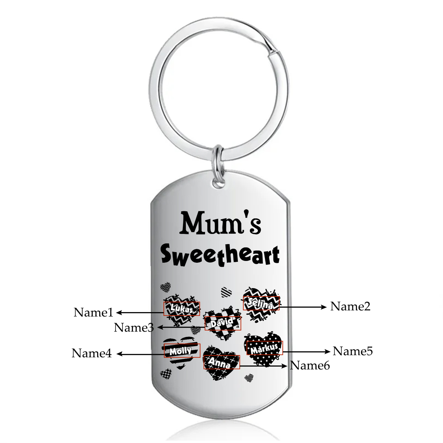 Personalised 6 Names Keychain Hearts Family Keychain Mother's Day Gift - Mum's Sweetheart-Jessemade AU