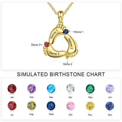 Personalised Baby Feet Necklace With 3 Birthstones Engraved Names Gift For Mother-Jessemade AU