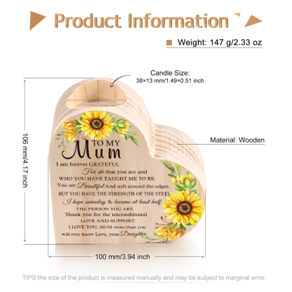 To My Mum Heart Candle Holder Wooden Candlestick Mothers Gifts - Thank You For The Unconditional Love-Jessemade AU