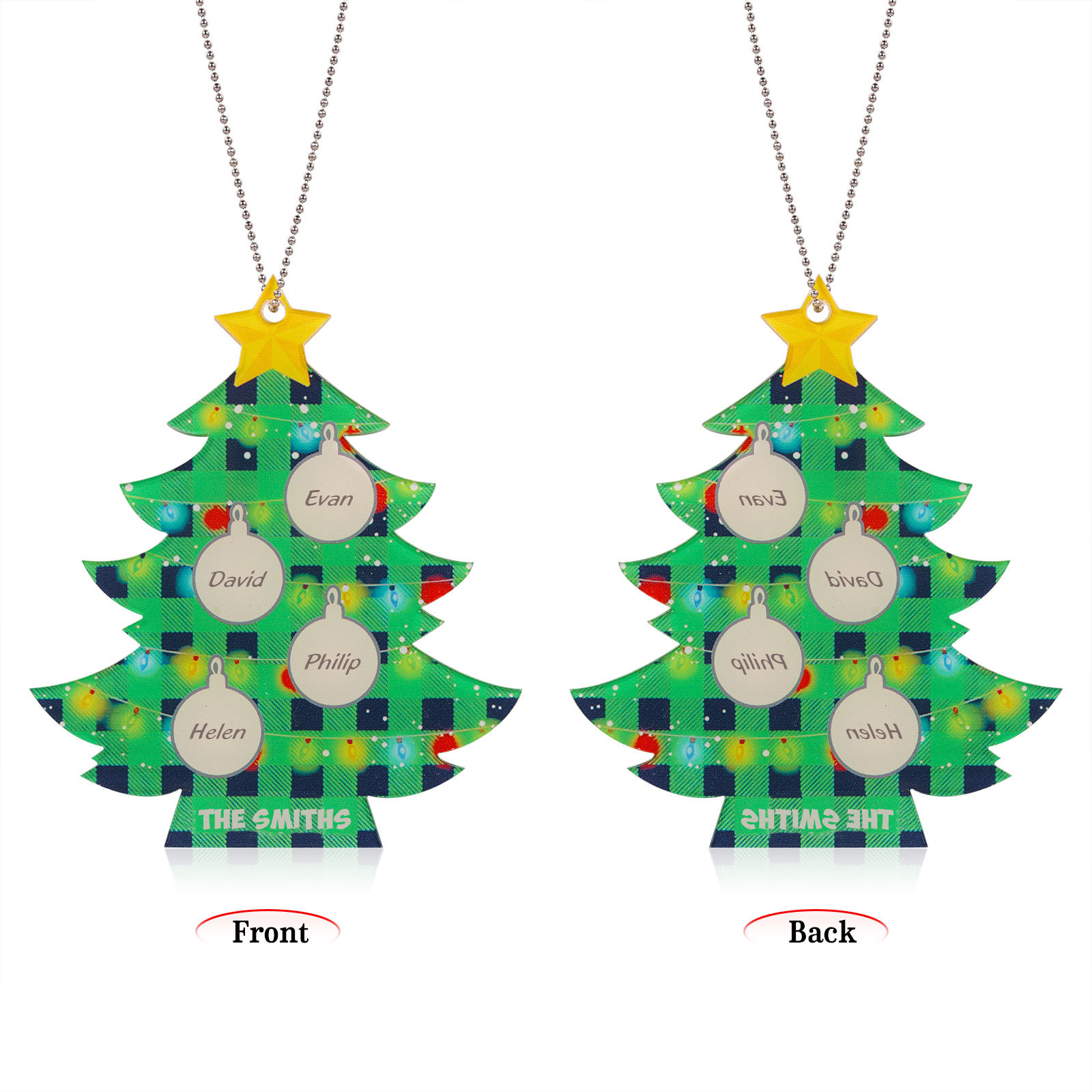 4 Names - Personalised Acrylic Christmas Tree Ornaments Customised Text & Name Xmas Pendant Gifts for Family Friends-Jessemade AU