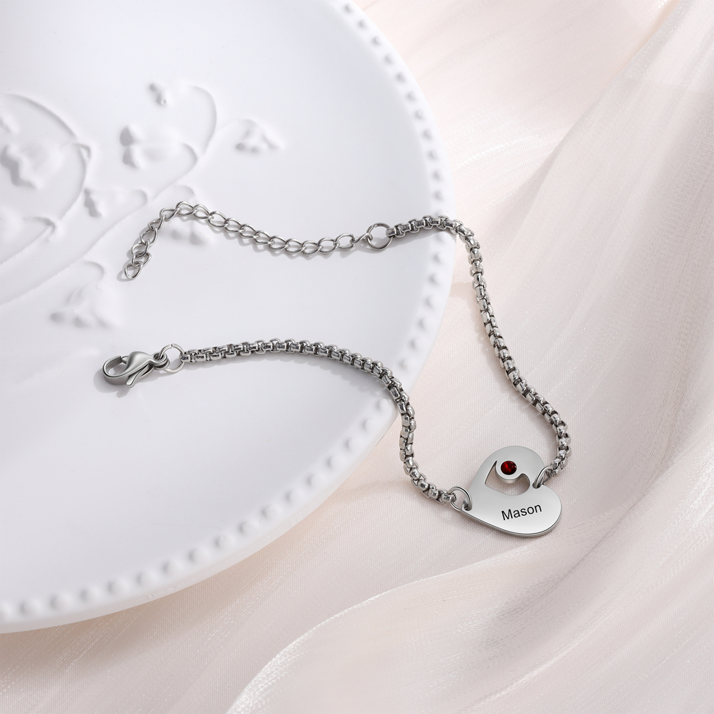 1 Name - Personalised Heart Bracelet Custom Name & Birthstone Family Bracelet Gifts for Her-Jessemade AU