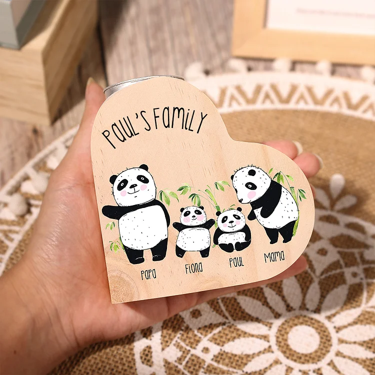 Family Panda Heart Candle Holder Personalised Wooden Candlestick Custom 4 Names-Jessemade AU