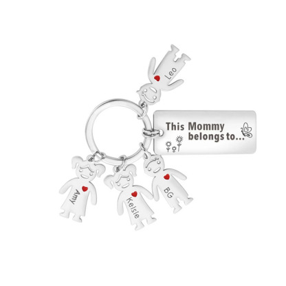 Personalised Family Keychain with 4 Kid Charms Engrave Names-Jessemade AU