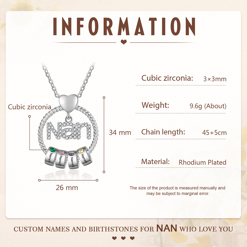 4 Names - Personalised Nan Necklace Custom Names 4 Birthstones Circle Pendant Necklace Christmas Gift for Grandma Nana-Jessemade AU