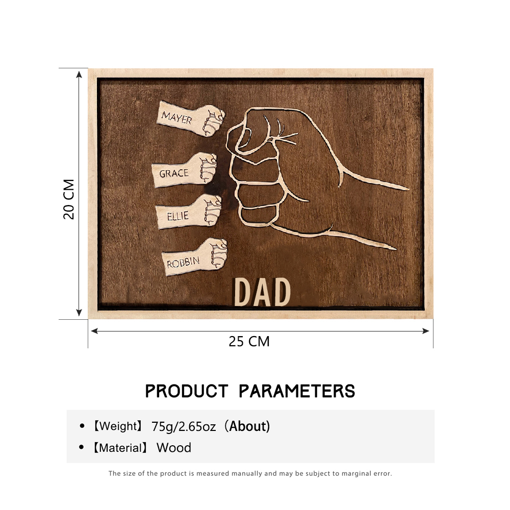 Father and Sons/Daughters Fist Signs Engrave 4 Names Family Bond Wood Frame-Jessemade AU