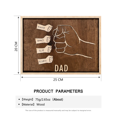 Father and Sons/Daughters Fist Signs Engrave 4 Names Family Bond Wood Frame-Jessemade AU
