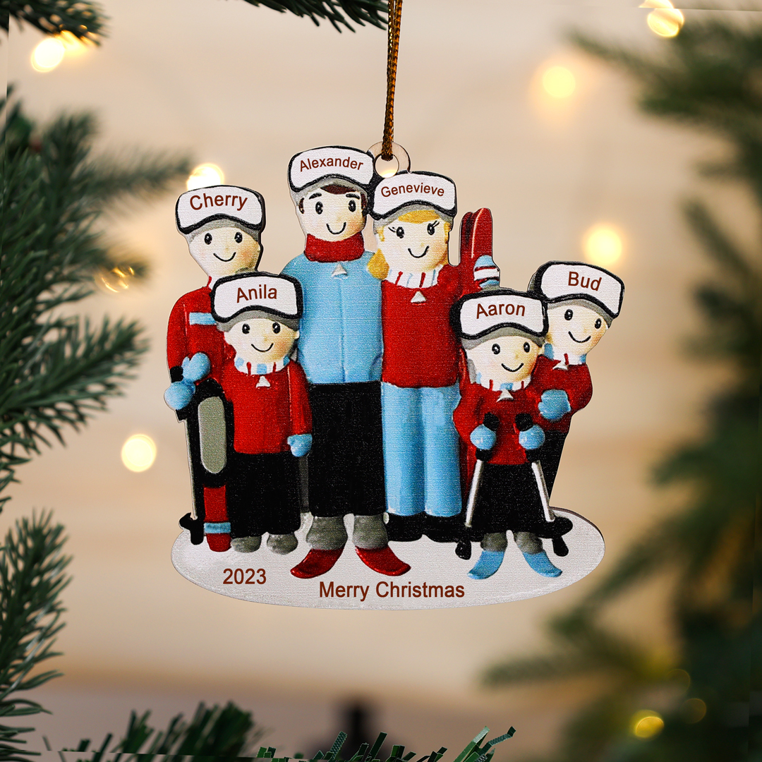 5 Names - Personalised Wooden Christmas Ornaments Custom Name & Year & Text Ski Family Xmas Decor Gifts-Jessemade AU