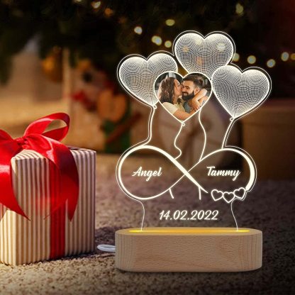Personalised Heart Balloon Night Light Custom Photo Engraving 2 Names Infinite Love Style Wooden Lamp-Jessemade AU
