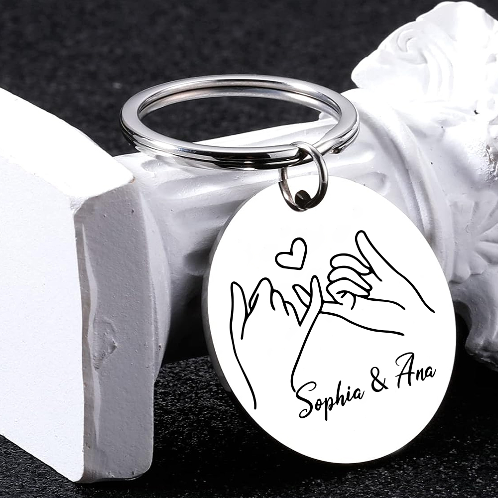 Personalised Round Keychain Custom Text Keyring Pinky Swear Gift For Friend/Sister/Bestie-Jessemade AU