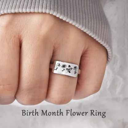 Personalised Birth Flower Ring Custom 4 Month Flowers Bar Ring Gift for Her-Jessemade AU