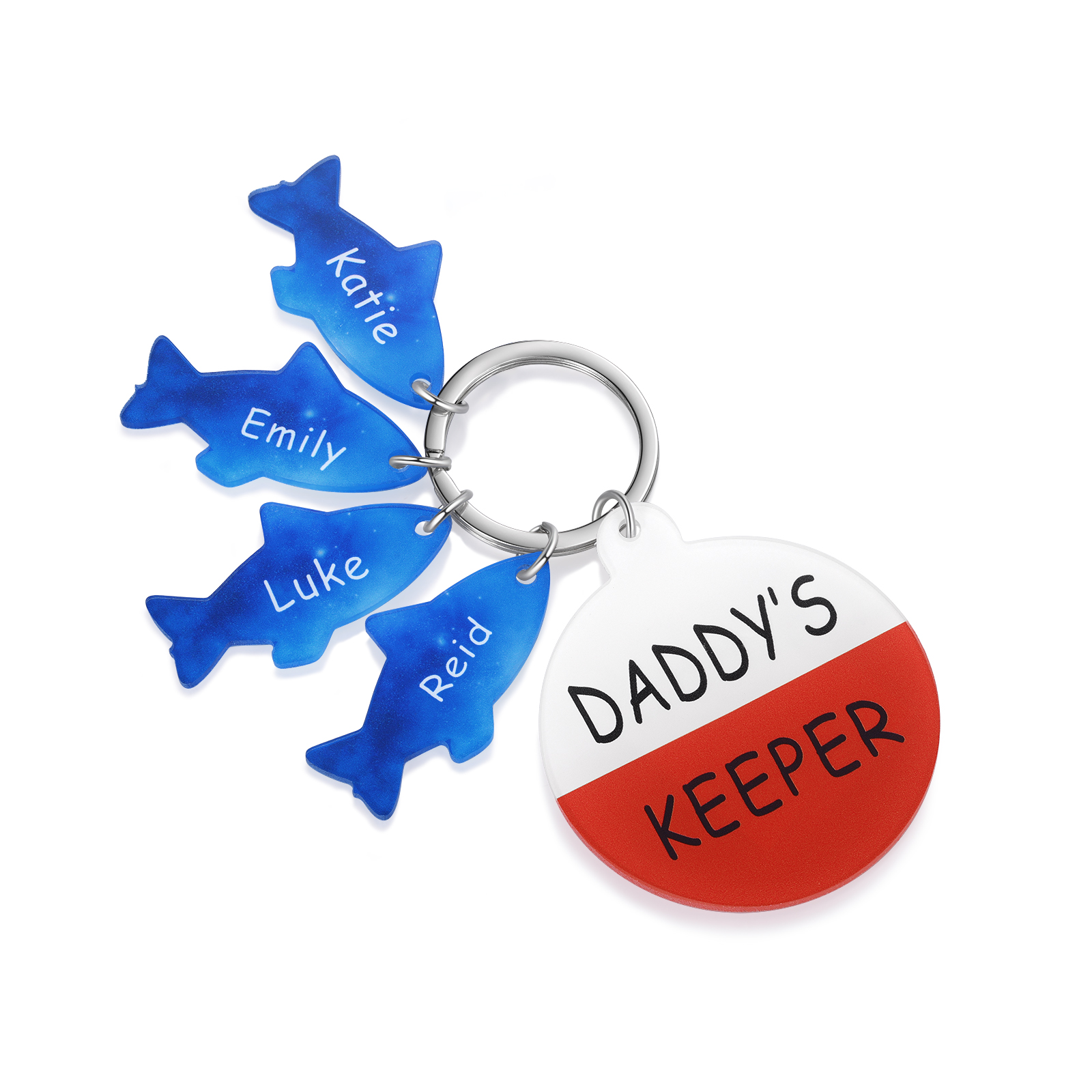 Personalised 4 Names & 1 Text Fishes Keychain Engraved Kids Names Acrylic Keychain Gifts for Grandpa/Daddy-Jessemade AU