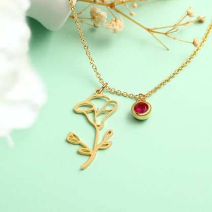 Personalised Flowers Necklace With 1 Birthstones Best Gift For Women-Jessemade AU