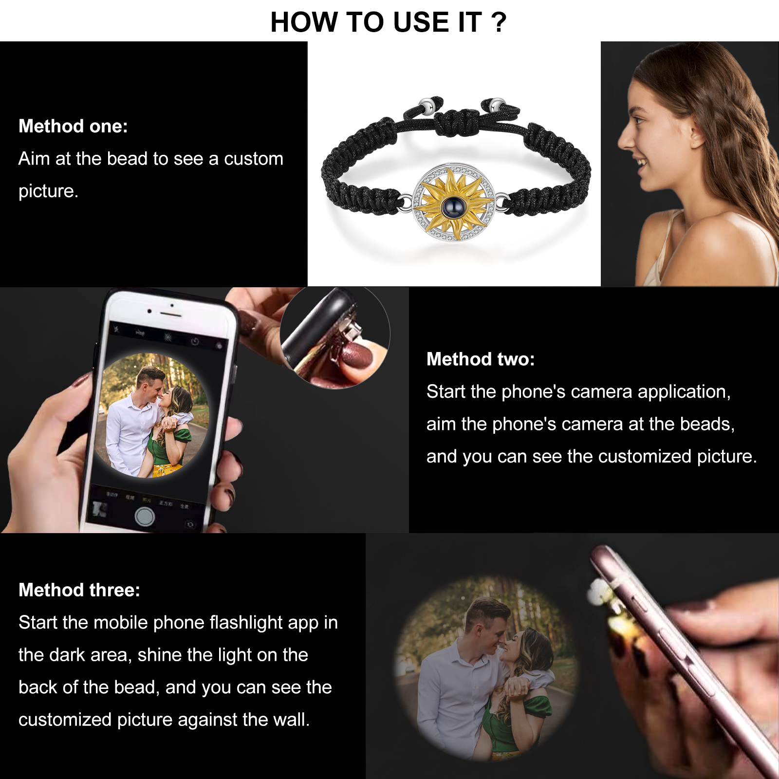 Personalised Projection Weave Bracelet Customised Colourful Photo Bracelet Adjustable Bracelet Personalised Gift for Couples-Jessemade AU