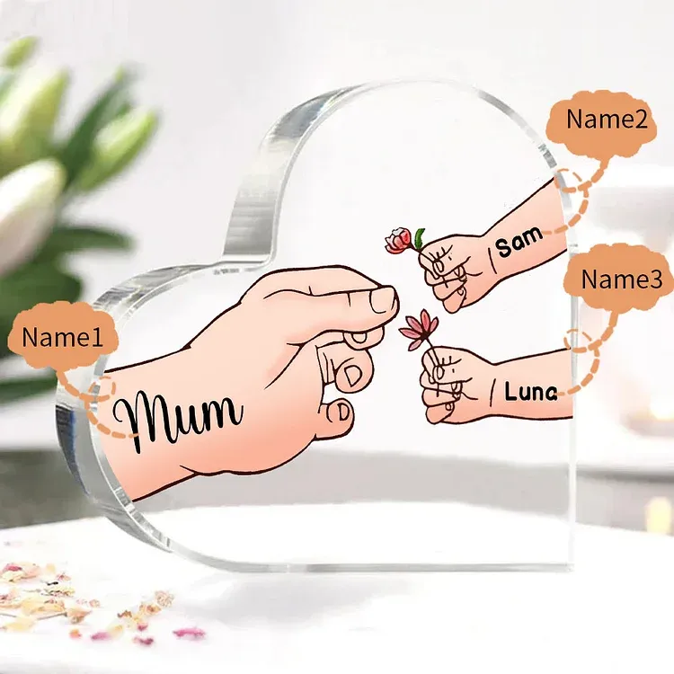 3 Names - Personalised Acrylic Heart Keepsake Handing Flowers to Mother Ornaments Gifts for Grandma/Mother-Jessemade AU