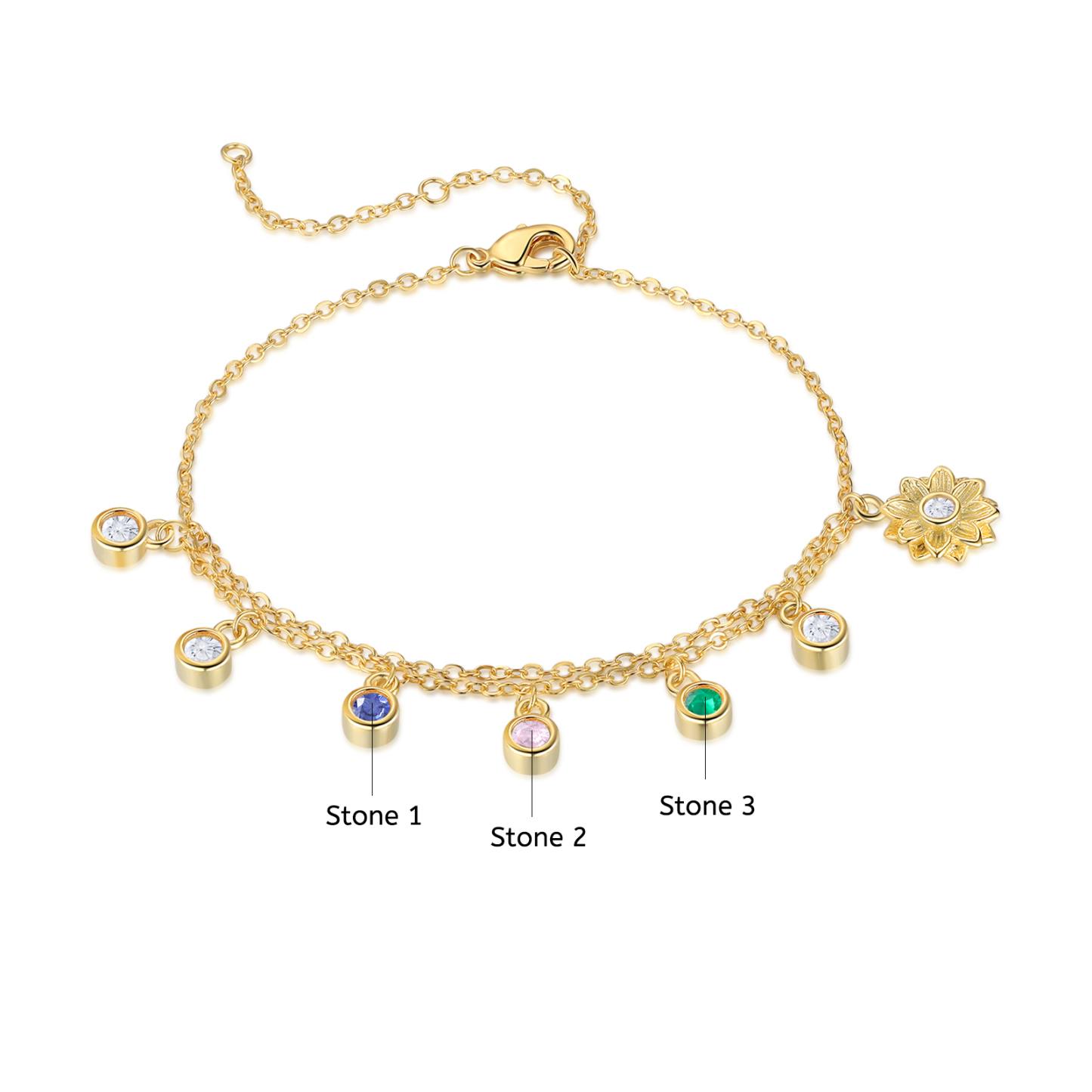 Personalised Women's Anklet Custom 3 Birthstones Anklet Gold Adjustable Anklet Birthday Gift for Her-Jessemade AU