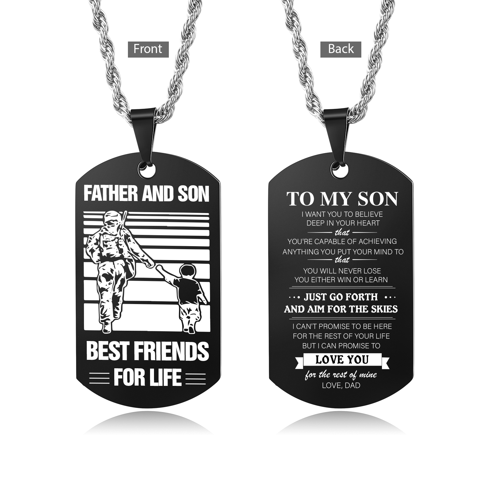 To My Son Necklace Black Dog Tag Necklace Dad to Son Soldier Necklace "Father And Son Best Friends For Life"-Jessemade AU