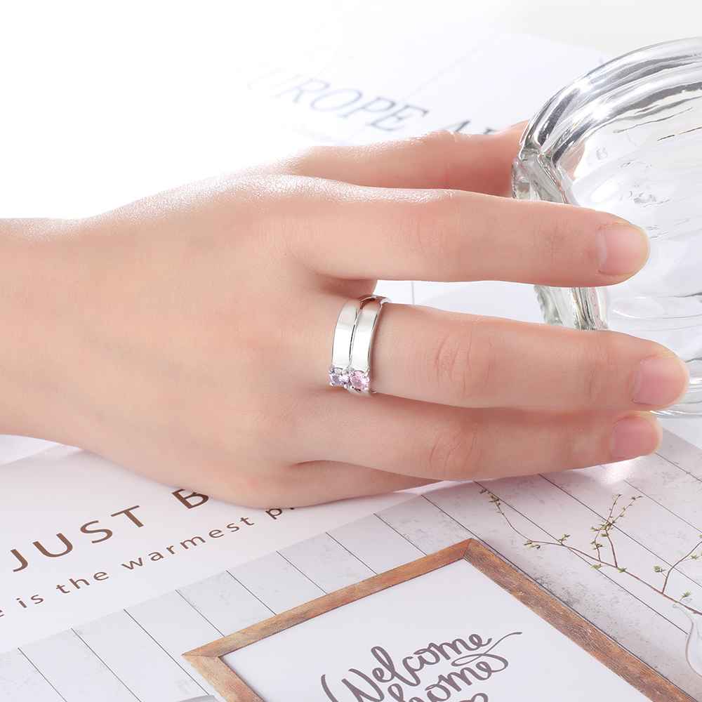 S925 Silver Ring Personalised 2 Birthstones Promise Ring With Names Gifts For Her-Jessemade AU