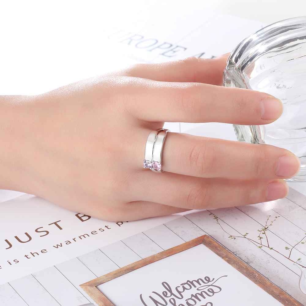 S925 Silver Ring Personalised 2 Birthstones Promise Ring With Names Gifts For Her-Jessemade AU
