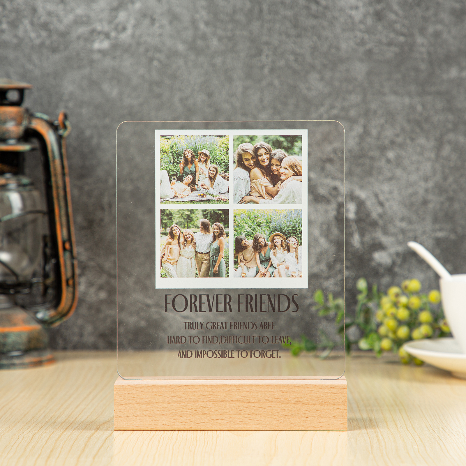 Personalised 4 Photos Night Light Engraved Wooden Lamp-Jessemade AU